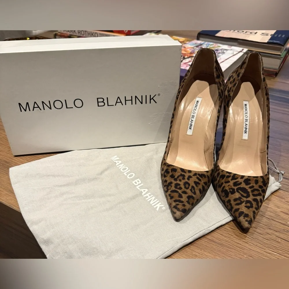 Manolo Blahnik Leopard Suede Pumps